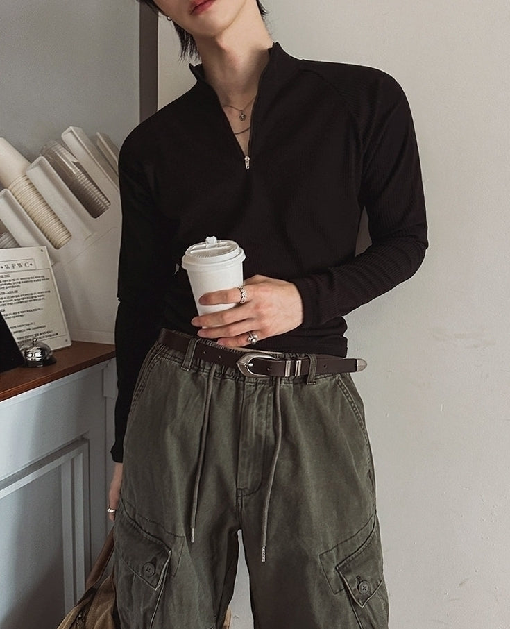 Minimal Half Zip Long Sleeve Fitness Shirt