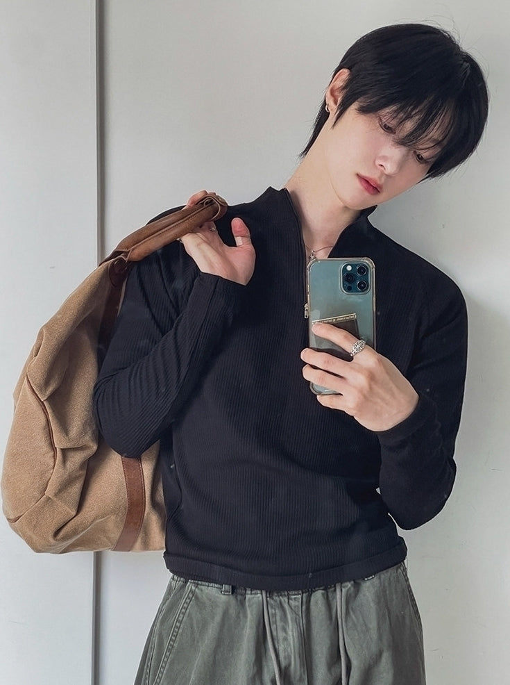 Minimal Half Zip Long Sleeve Fitness Shirt