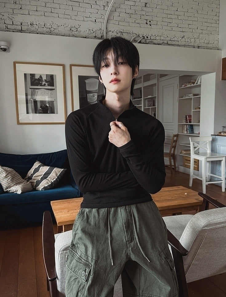 Minimal Half Zip Long Sleeve Fitness Shirt