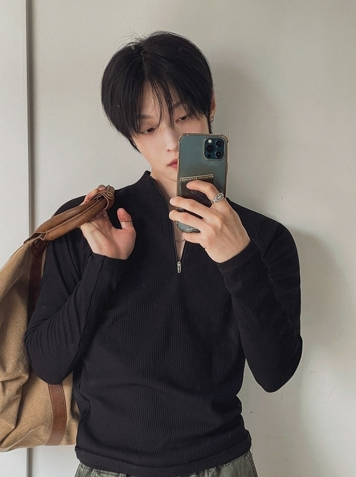 Minimal Half Zip Long Sleeve Fitness Shirt