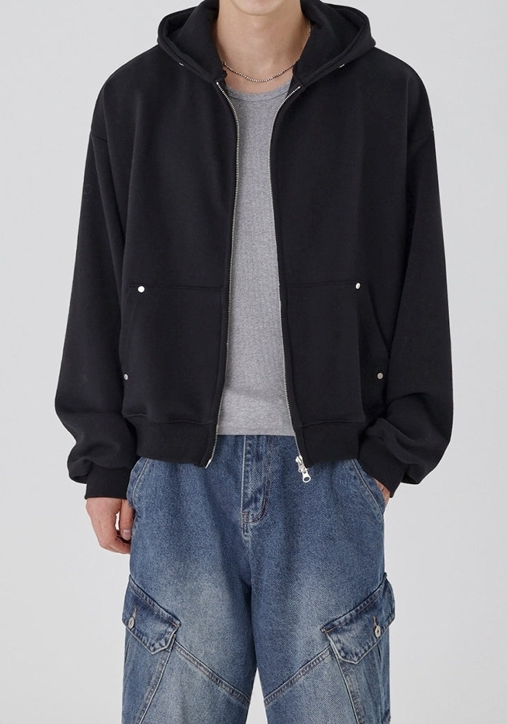 Minimal Hooded Zip Up Sweatshirt Jacket