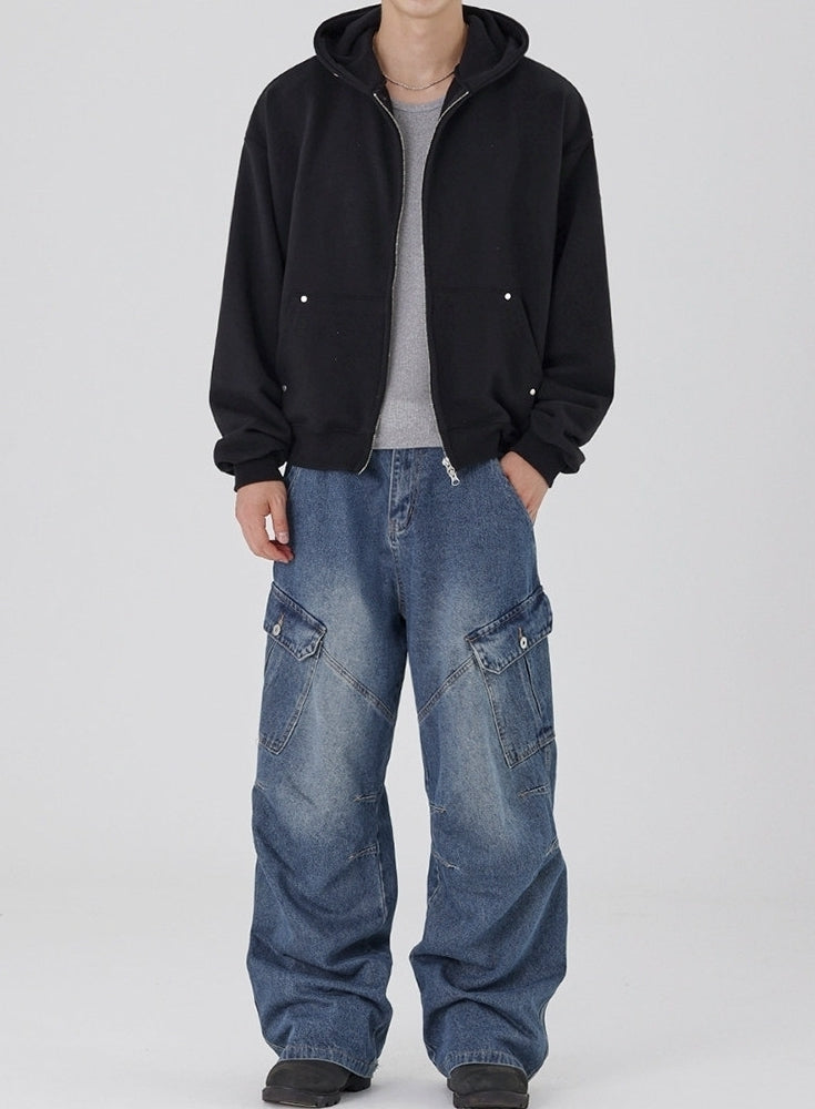 Minimal Hooded Zip Up Sweatshirt Jacket