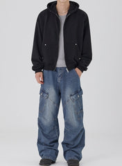 Minimal Hooded Zip Up Sweatshirt Jacket