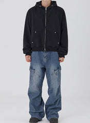 Minimal Hooded Zip Up Sweatshirt Jacket