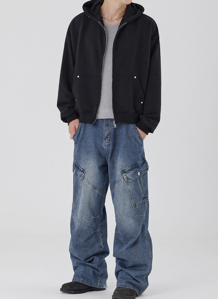Minimal Hooded Zip Up Sweatshirt Jacket