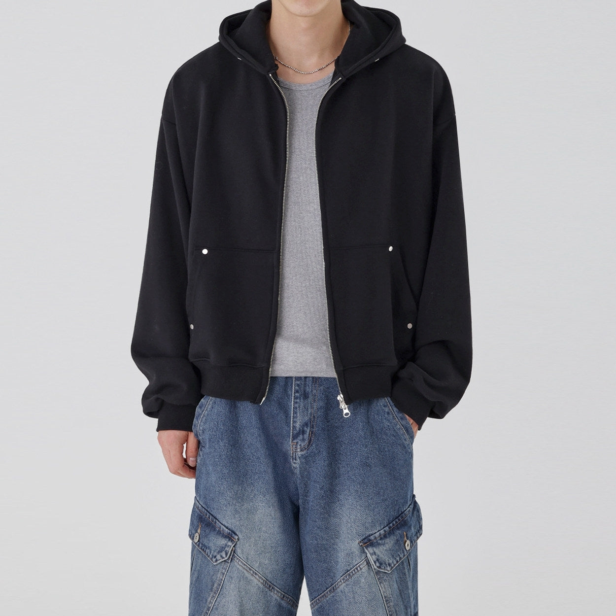 Minimal Hooded Zip Up Sweatshirt Jacket