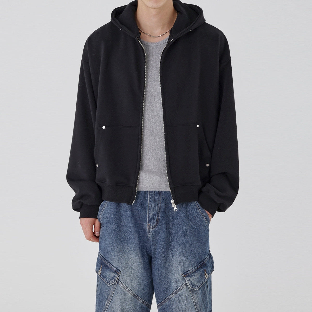 Minimal Hooded Zip Up Sweatshirt Jacket