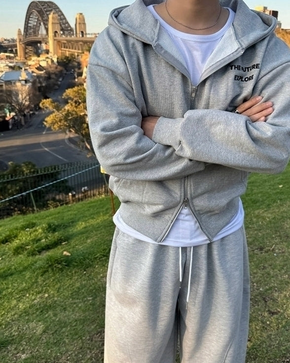 Minimalist Hooded Cardigan Sweatshirt Loose Short Jacket