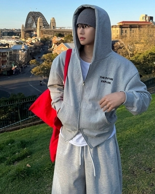 Minimalist Hooded Cardigan Sweatshirt Loose Short Jacket