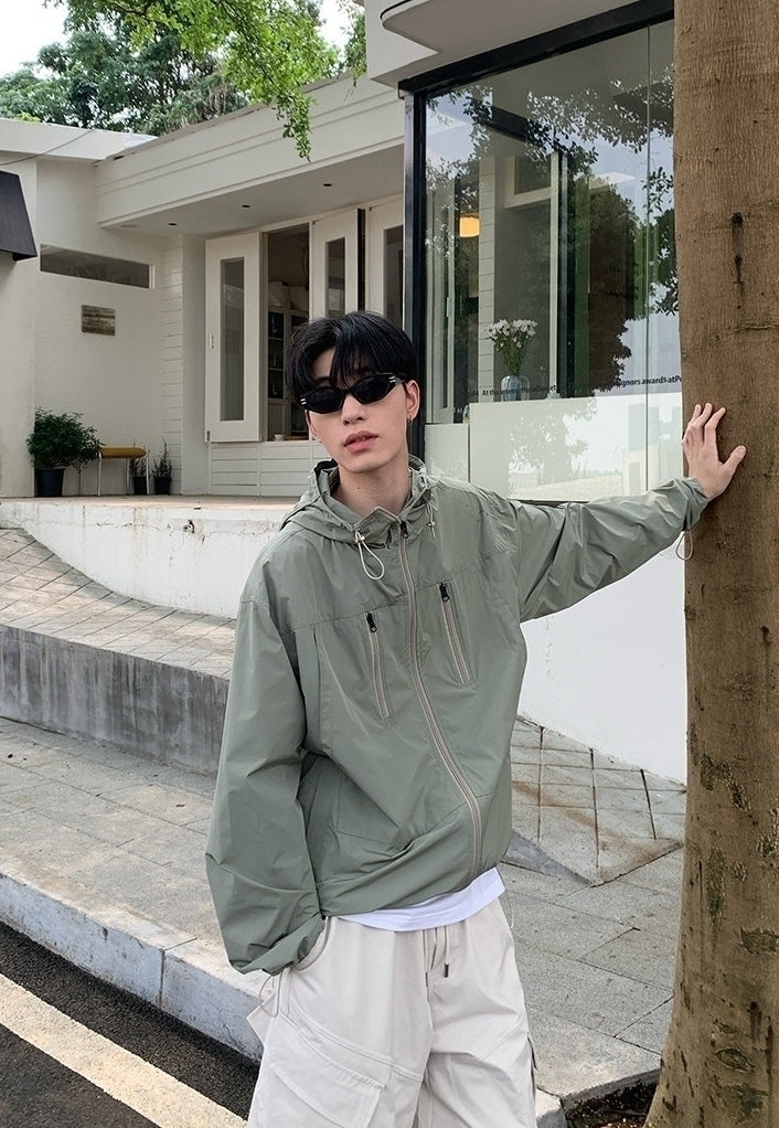 Minimalist Hooded Zip Sun Protection Jacket