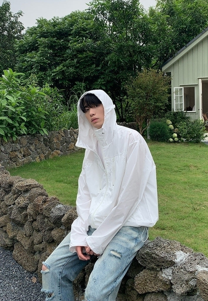 Minimalist Hooded Zip Sun Protection Jacket