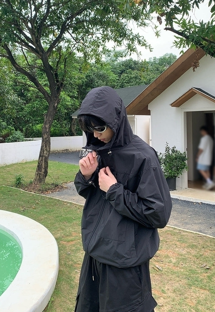 Minimalist Hooded Zip Sun Protection Jacket