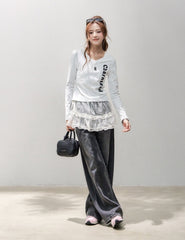 Minimalist Letter Patch V Neck Slim Fit Top