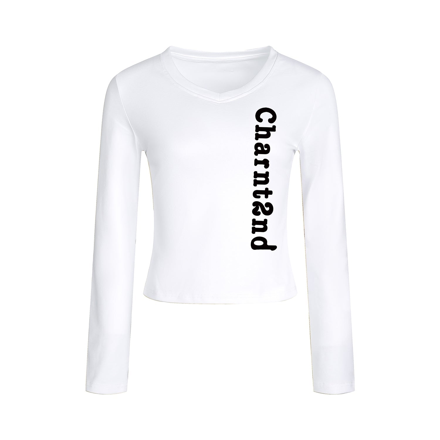 Minimalist Letter Patch V Neck Slim Fit Top