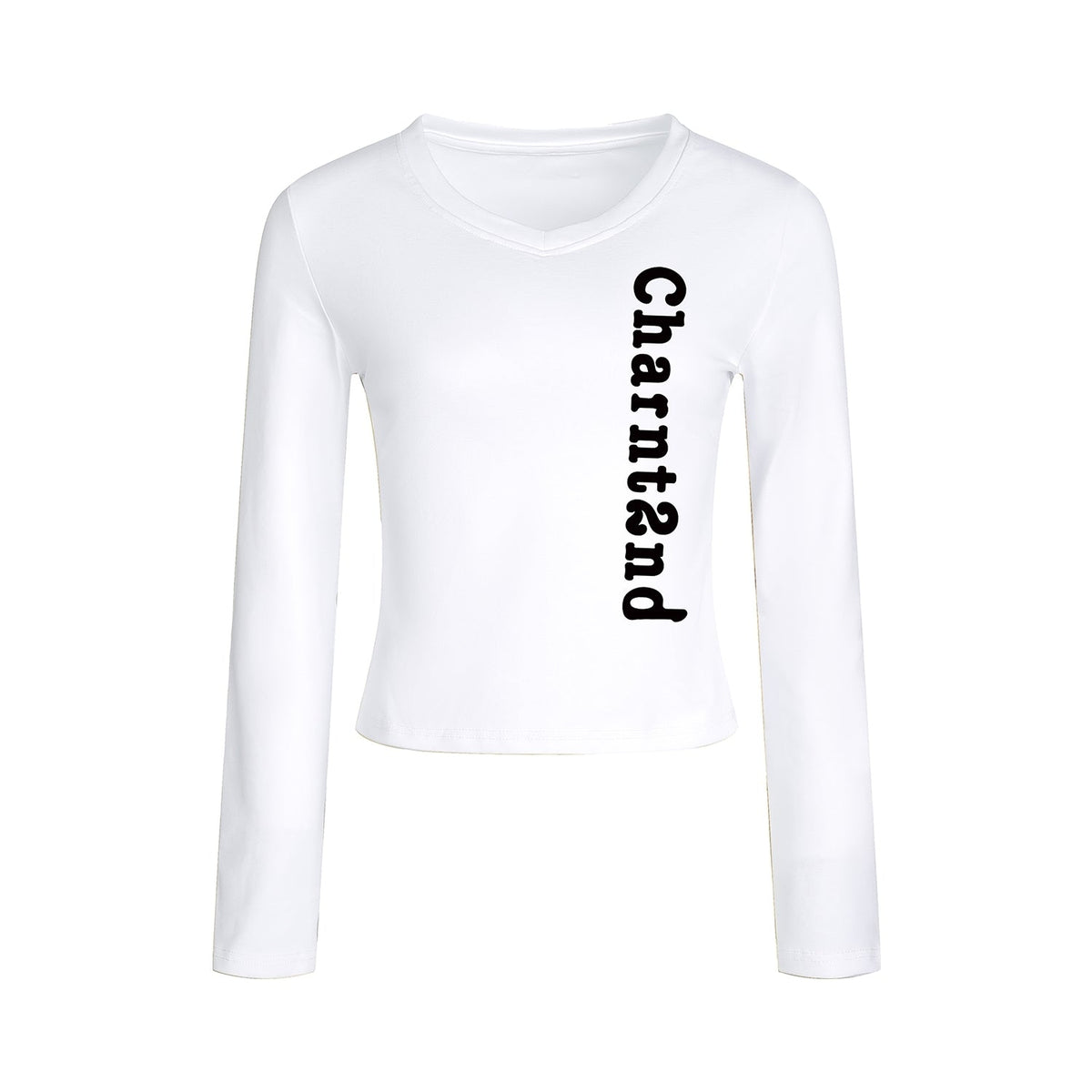 Minimalist Letter Patch V Neck Slim Fit Top