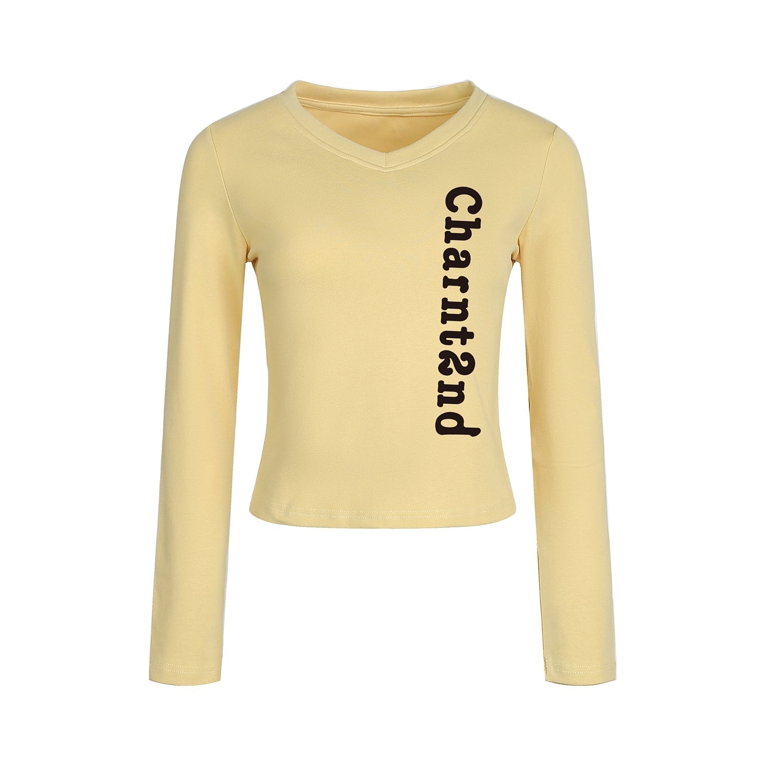 Minimalist Letter Patch V Neck Slim Fit Top