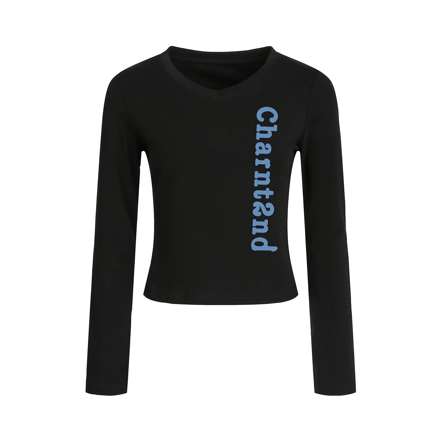 Minimalist Letter Patch V Neck Slim Fit Top