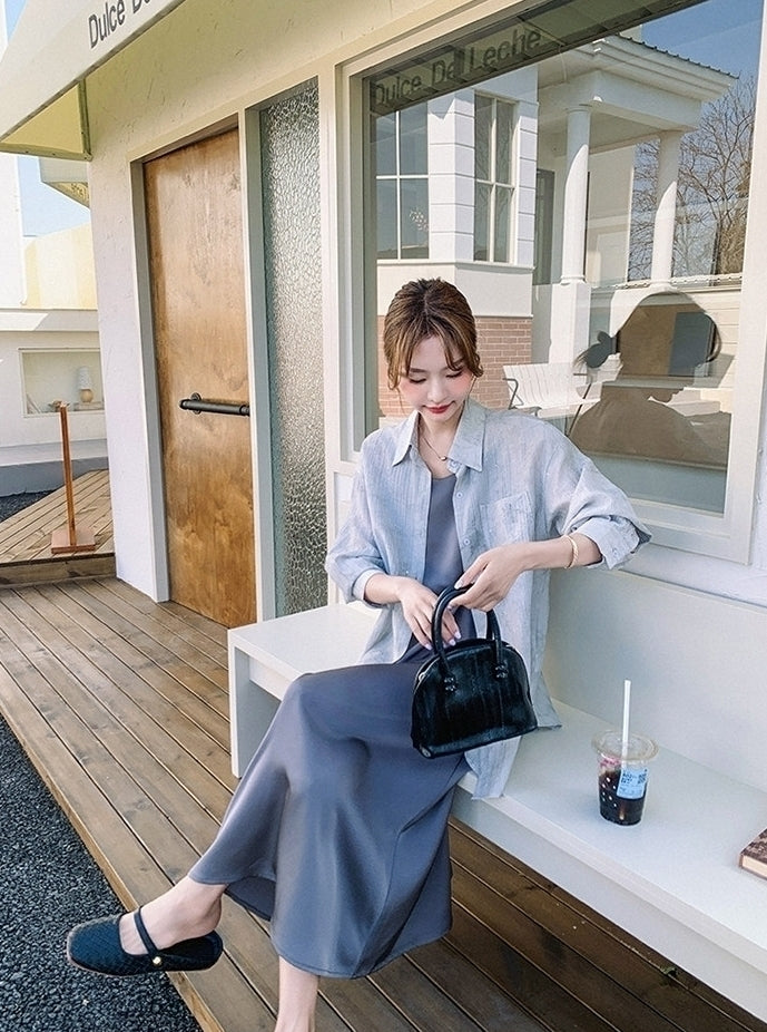 Minimalist Strappy Dress Shirt Set Lazy Slim Fit Two Piece
