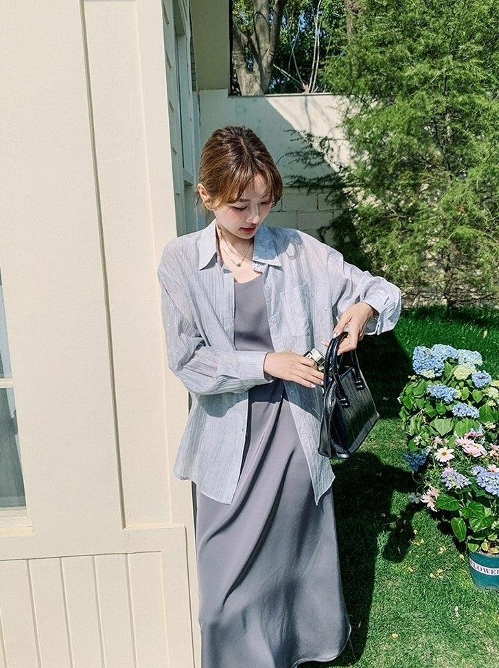 Minimalist Strappy Dress Shirt Set Lazy Slim Fit Two Piece
