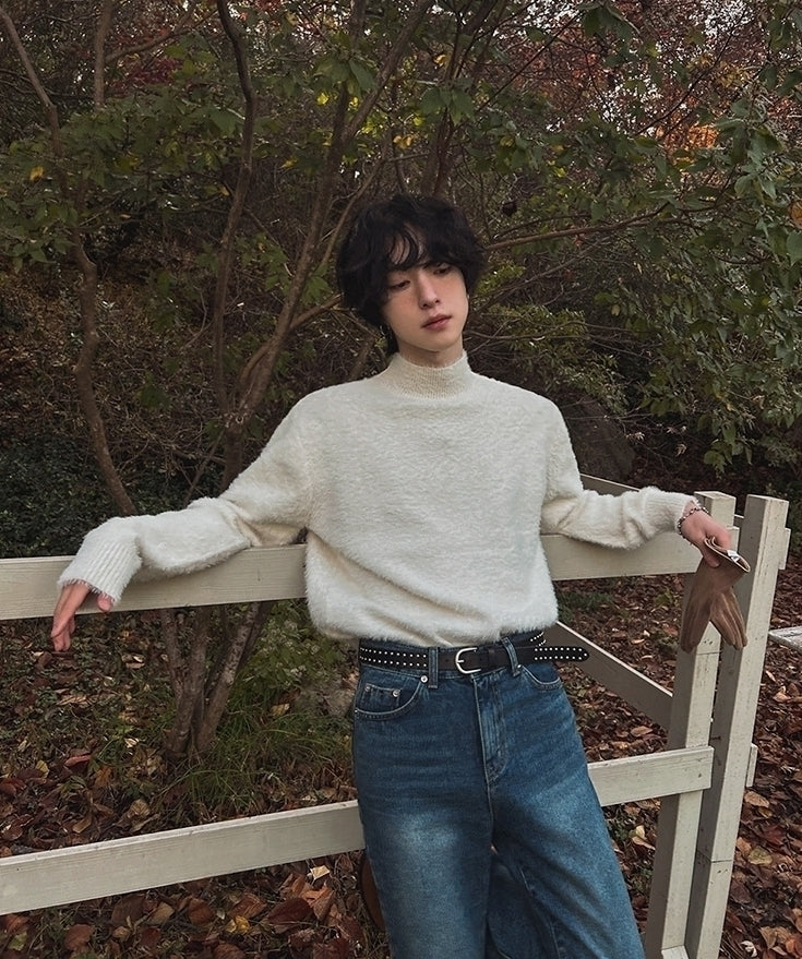 Minimalist Style High-Neck Knitted Base Layer Sweater