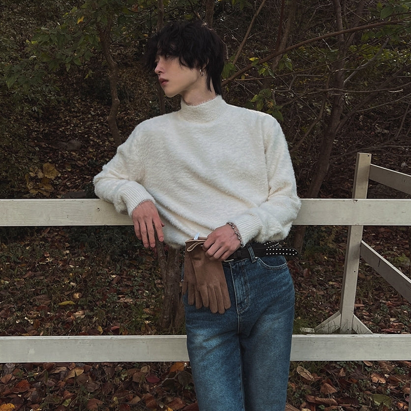 Minimalist Style High-Neck Knitted Base Layer Sweater