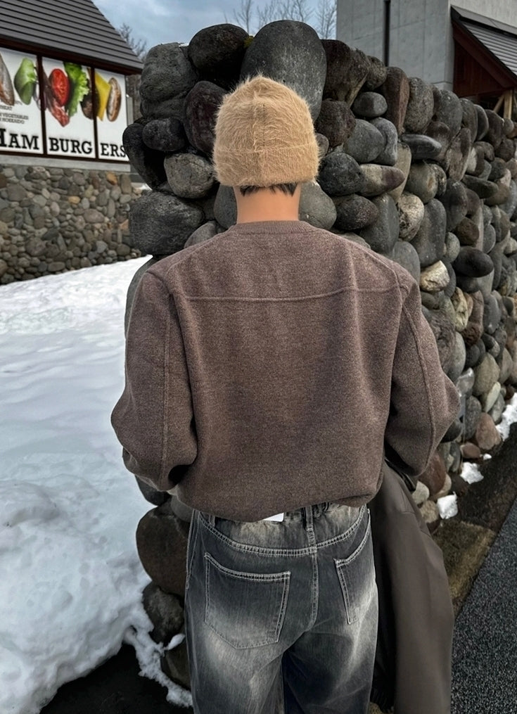 Minimalist Style Round Neck Pullover Sweater