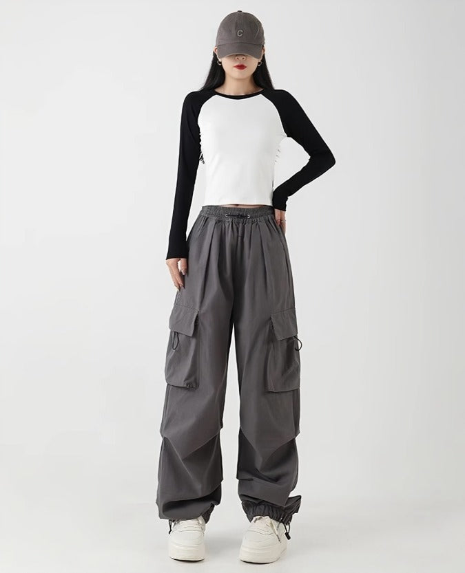 White Contrasting Long Sleeve Top