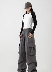 White Contrasting Long Sleeve Top