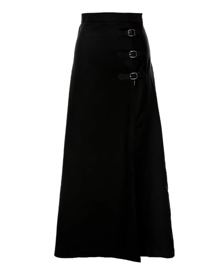Black Buckled High Slit Skirt