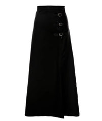 Black Buckled High Slit Skirt