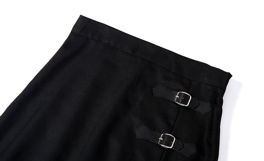 Black Buckled High Slit Skirt