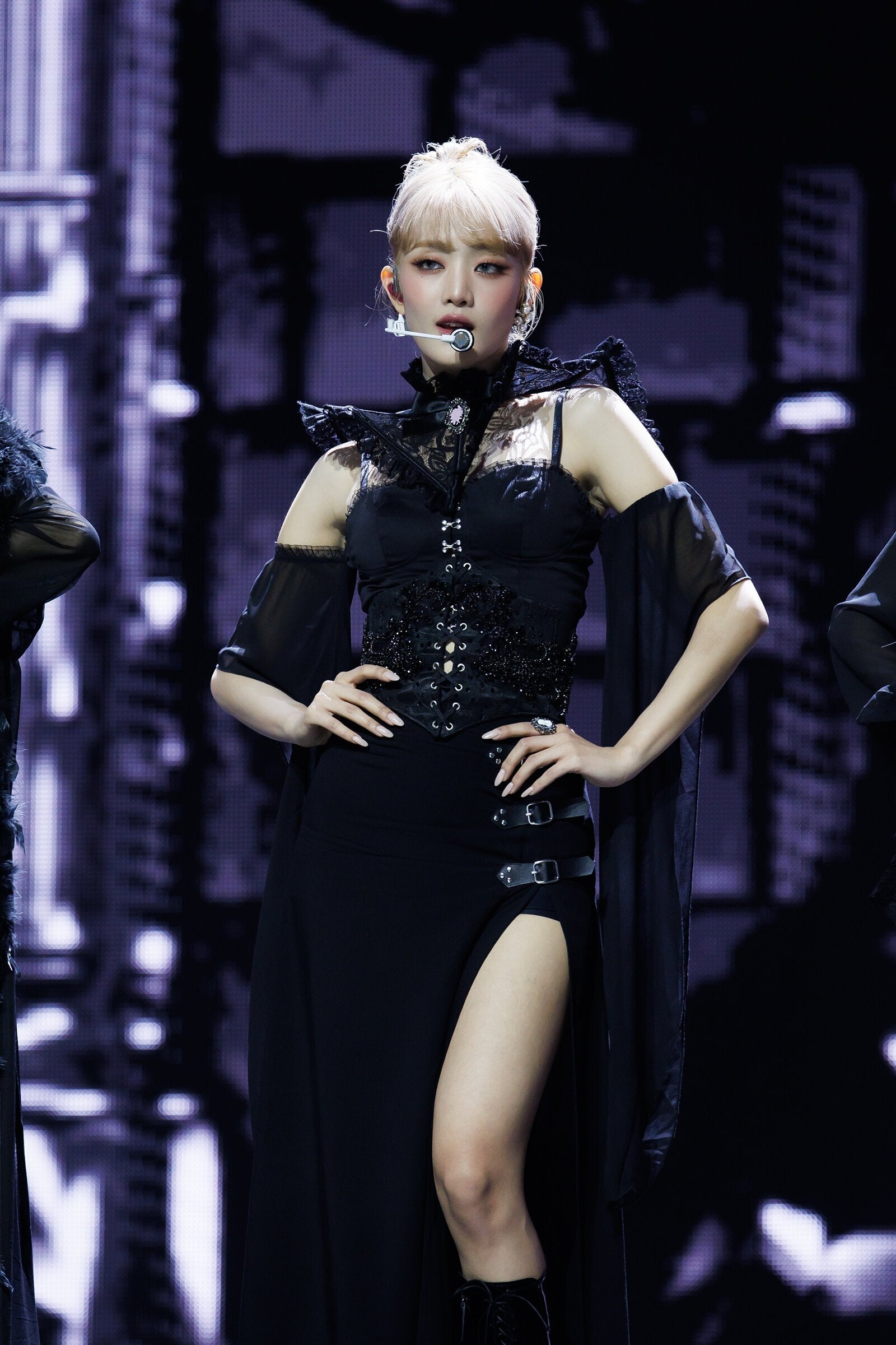 Black Buckled High Slit Skirt