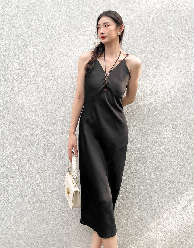 Black Lace Up Multi-Sling Dress