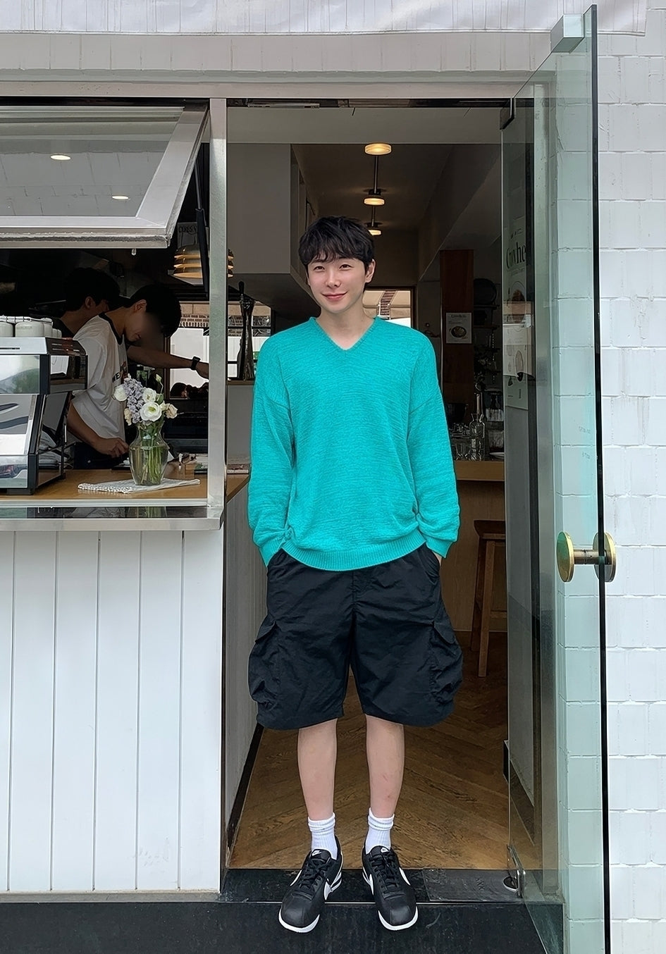 Mint Blue Knitted V-Neck Sweater