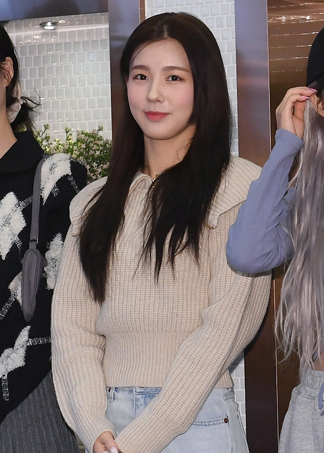 Beige Wide Collared Sweater With Zipper