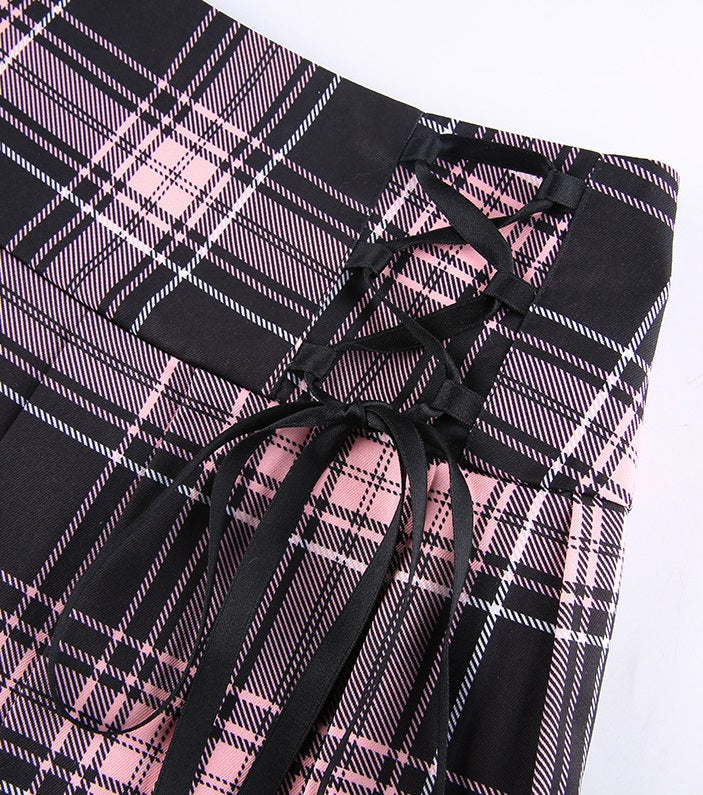 Pink Plaid Lace Skirt
