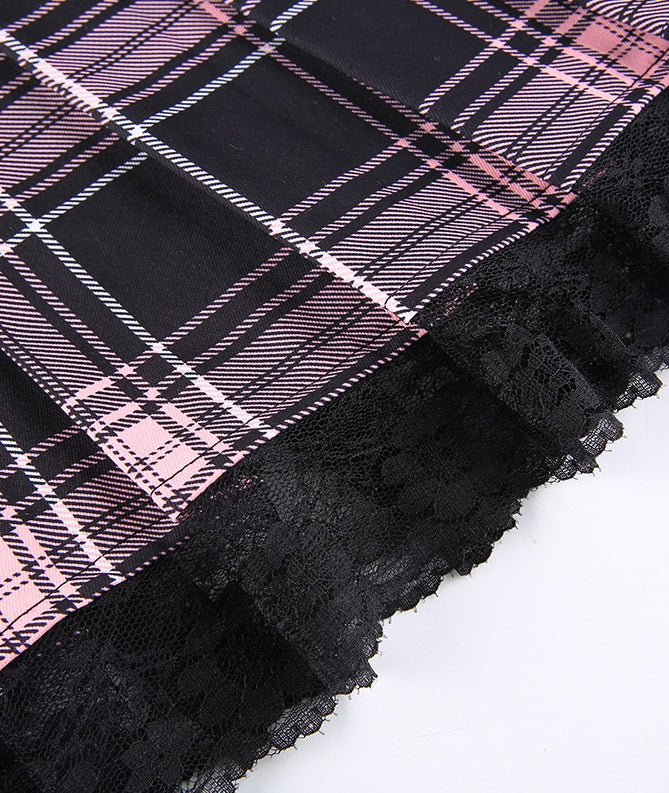 Pink Plaid Lace Skirt