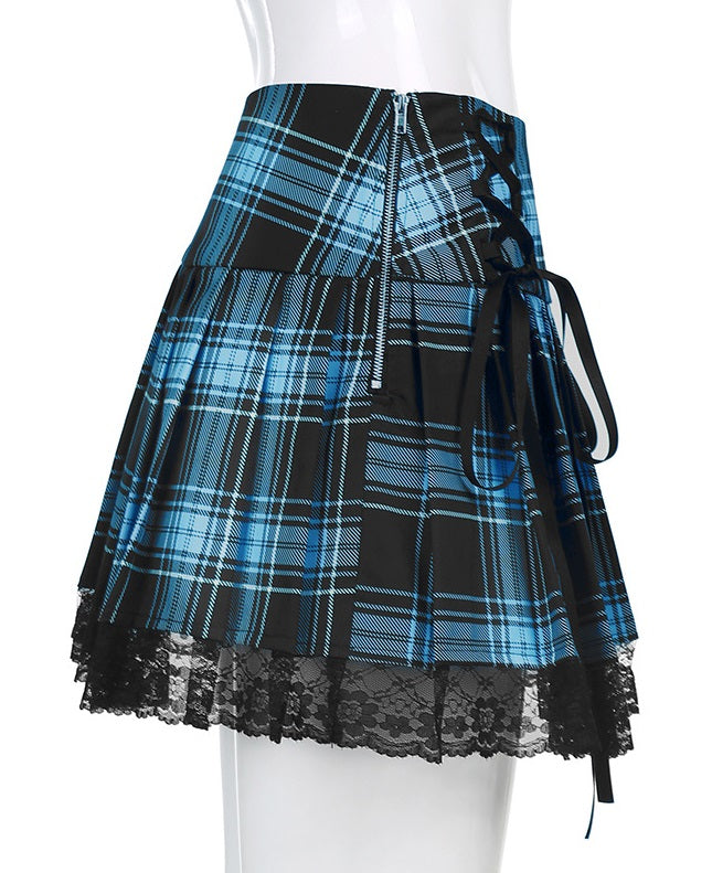 Pink Plaid Lace Skirt
