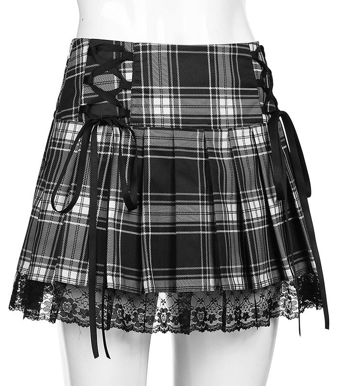 Pink Plaid Lace Skirt