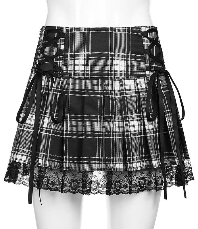 Pink Plaid Lace Skirt