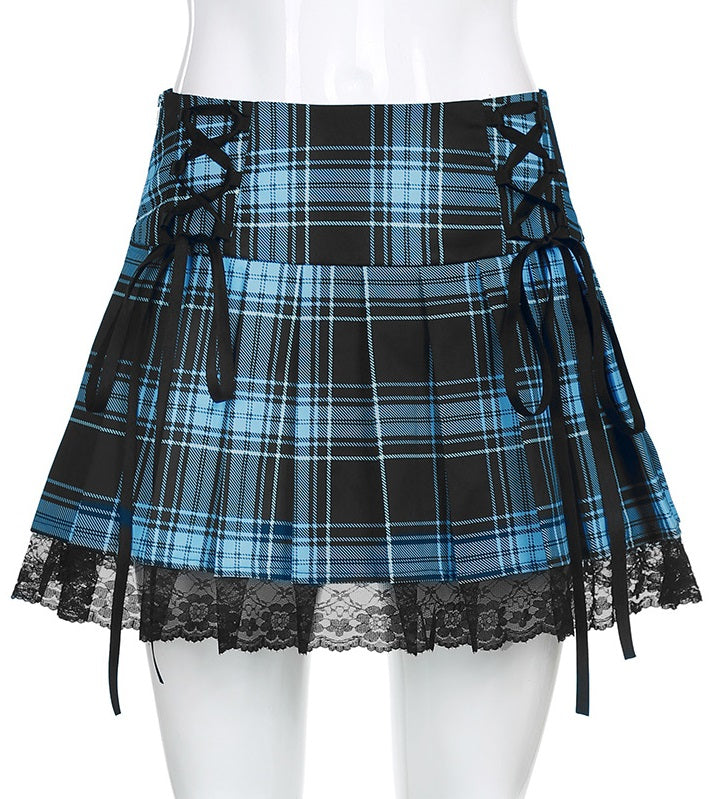 Pink Plaid Lace Skirt