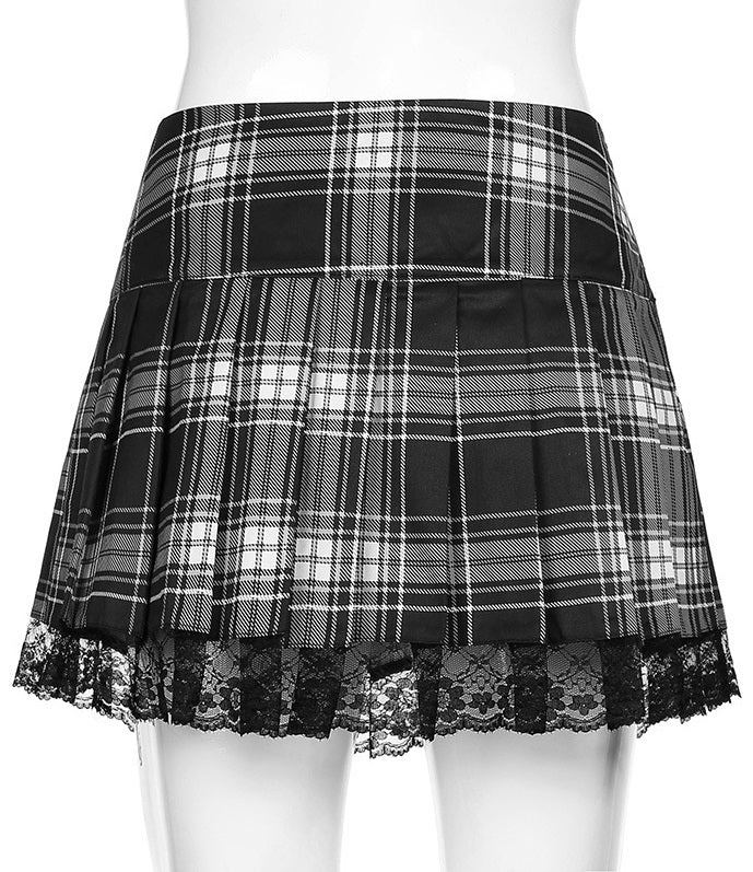 Pink Plaid Lace Skirt