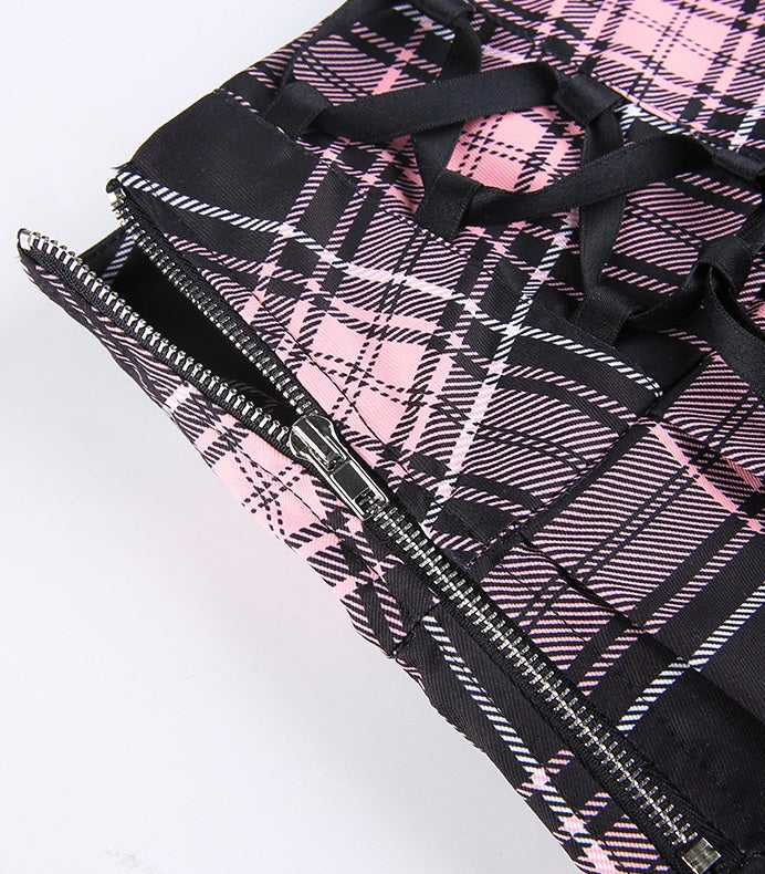Pink Plaid Lace Skirt