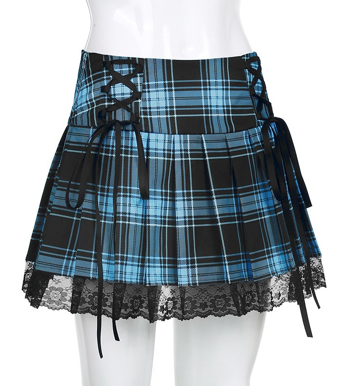 Pink Plaid Lace Skirt