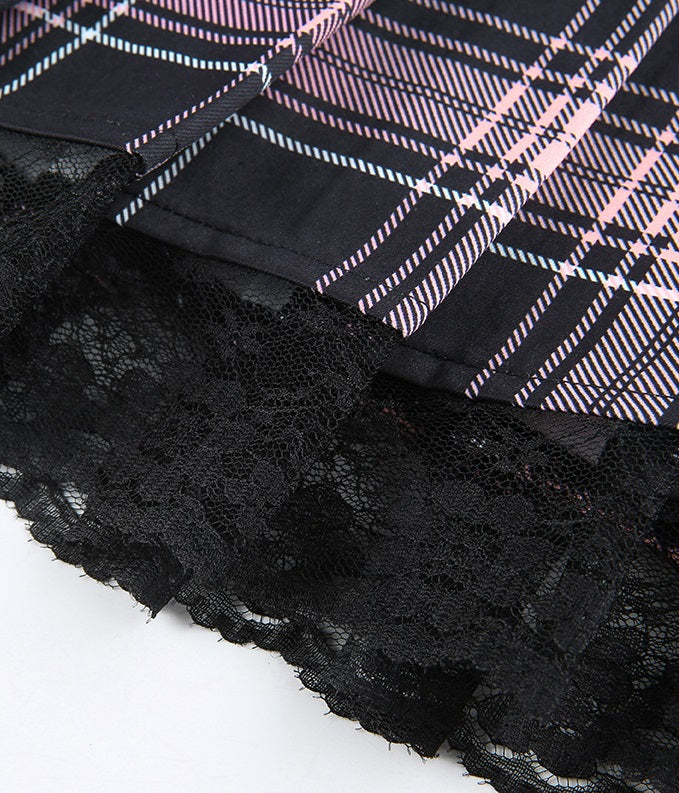Pink Plaid Lace Skirt