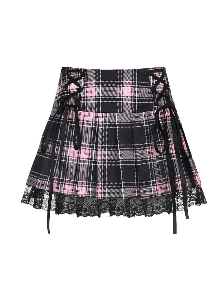 Pink Plaid Lace Skirt
