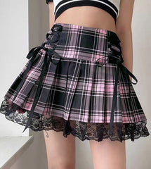Pink Plaid Lace Skirt
