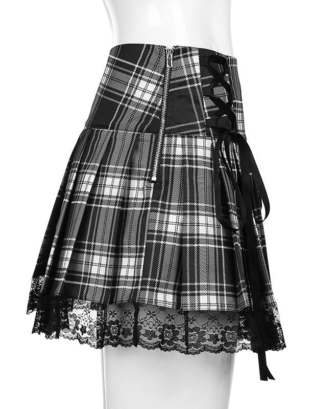 Pink Plaid Lace Skirt