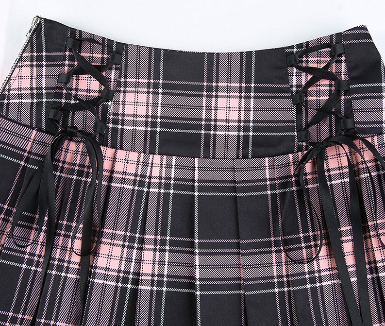 Pink Plaid Lace Skirt