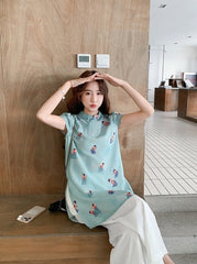 Modern Chinese Style Buttoned Top And Wide Leg Pants Set
